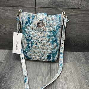 Brahmin Marley Melbourne Croc Leather Crossbody blue white snake Bag B000502